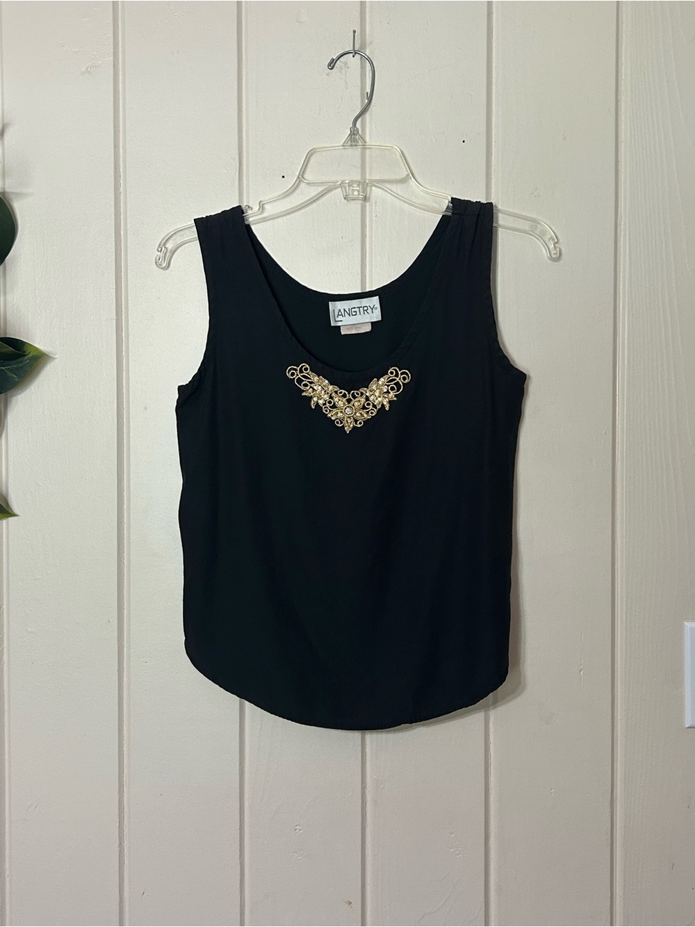 Langtry Dressy Black Tank Top Blouse w/ Gold & Pearl Embellishment
Camisole
Ladi
